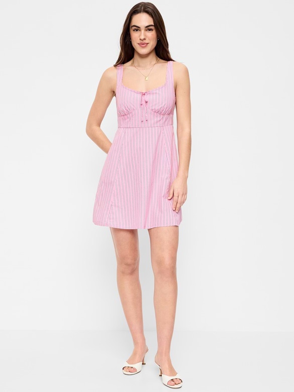 Old Navy Fit & Flare Cotton Pink Striped Cami Sleeveless Mini Dress Size 2X